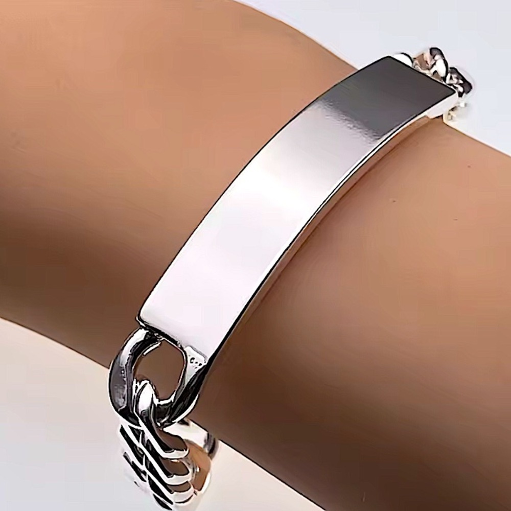Unisex Sterling Silver 10mm Nameplate Bracelet Cuban Chain Link Sizes Vary - Picture 3 of 10